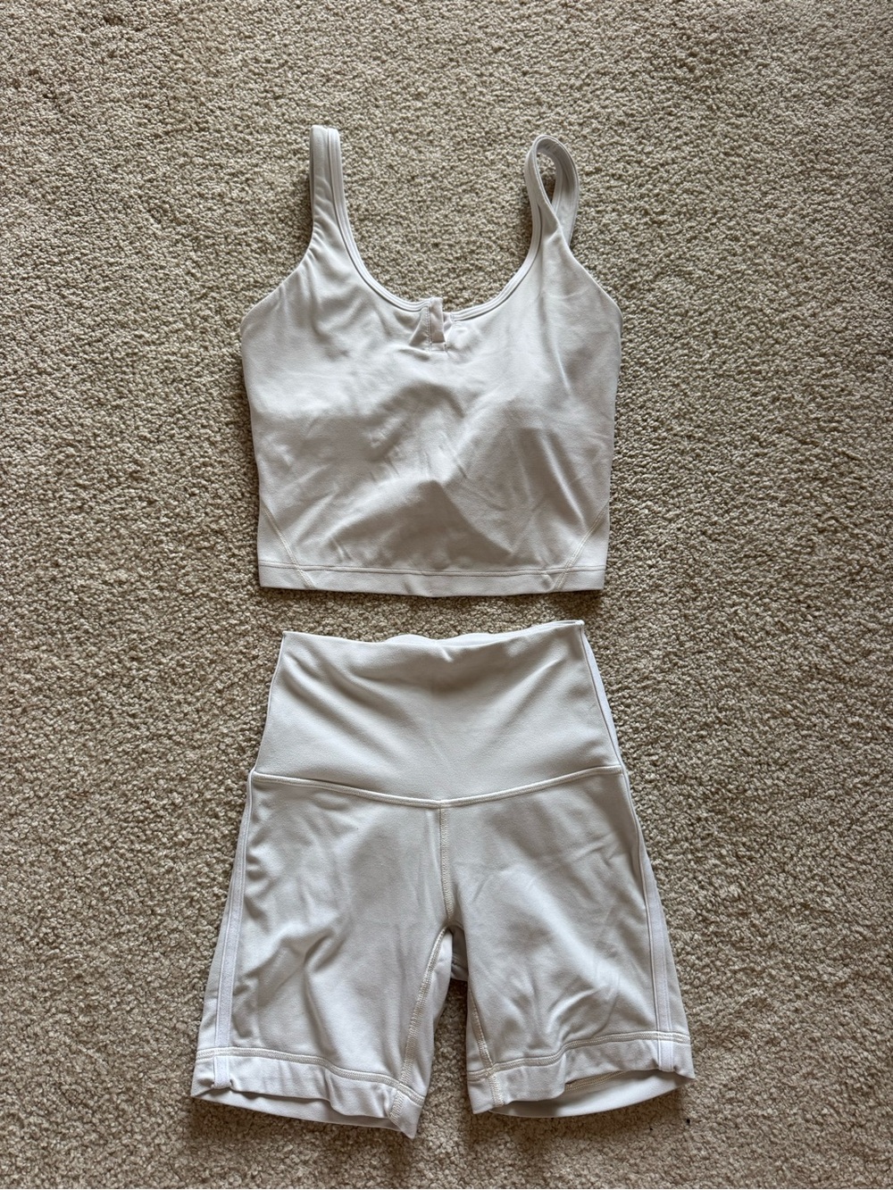 lululemon athletica White/Cream Crop Tank and High-Waist Bike Shorts Set